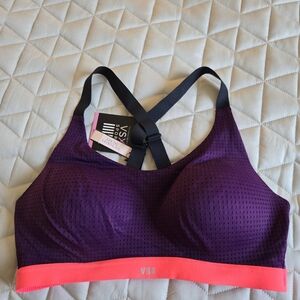 Victoria's Secret Purple Sports Bra with Coral Contrast Band. NWT